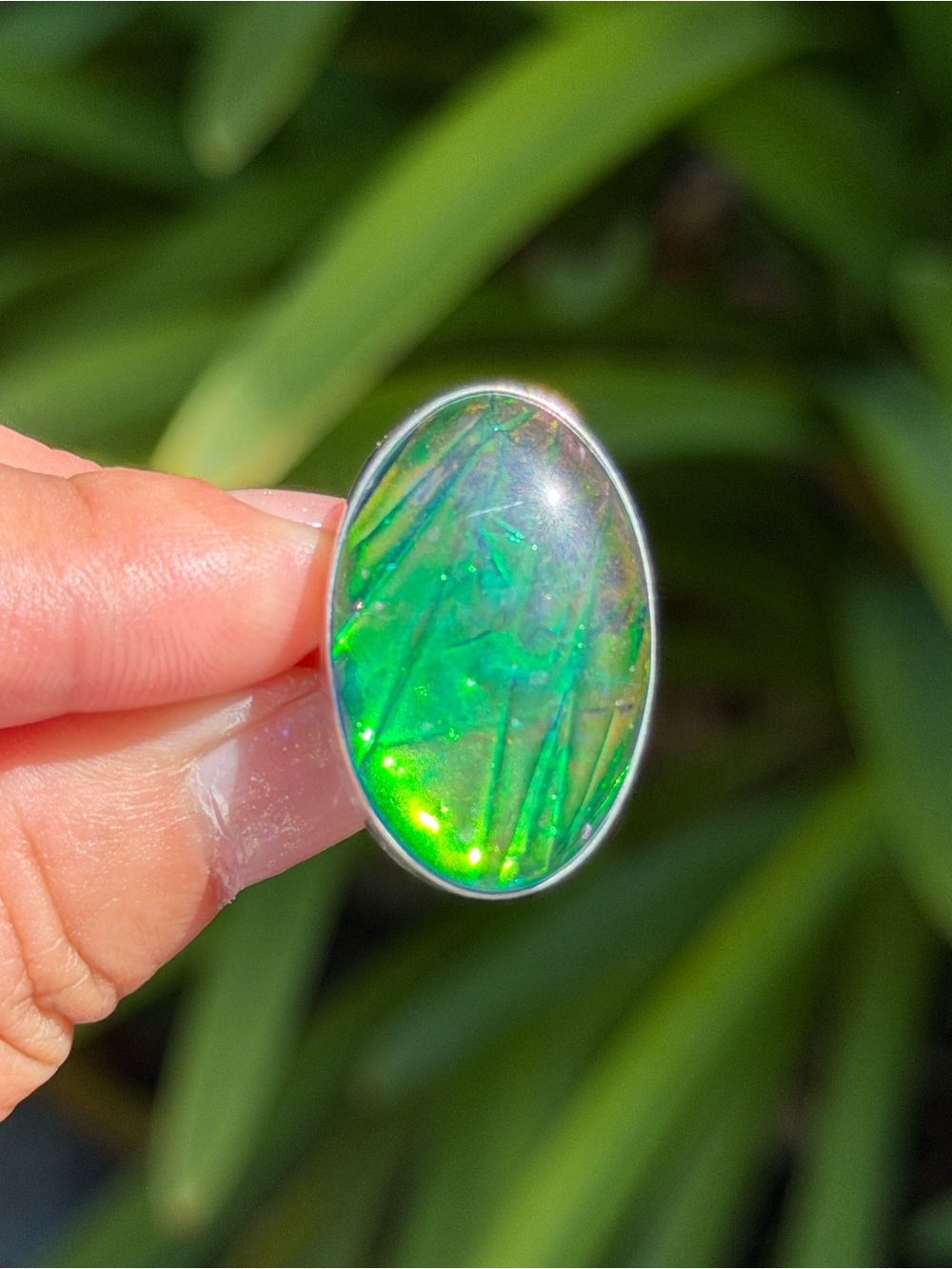 SIZE 7 925 Silver Plated Green Opalite